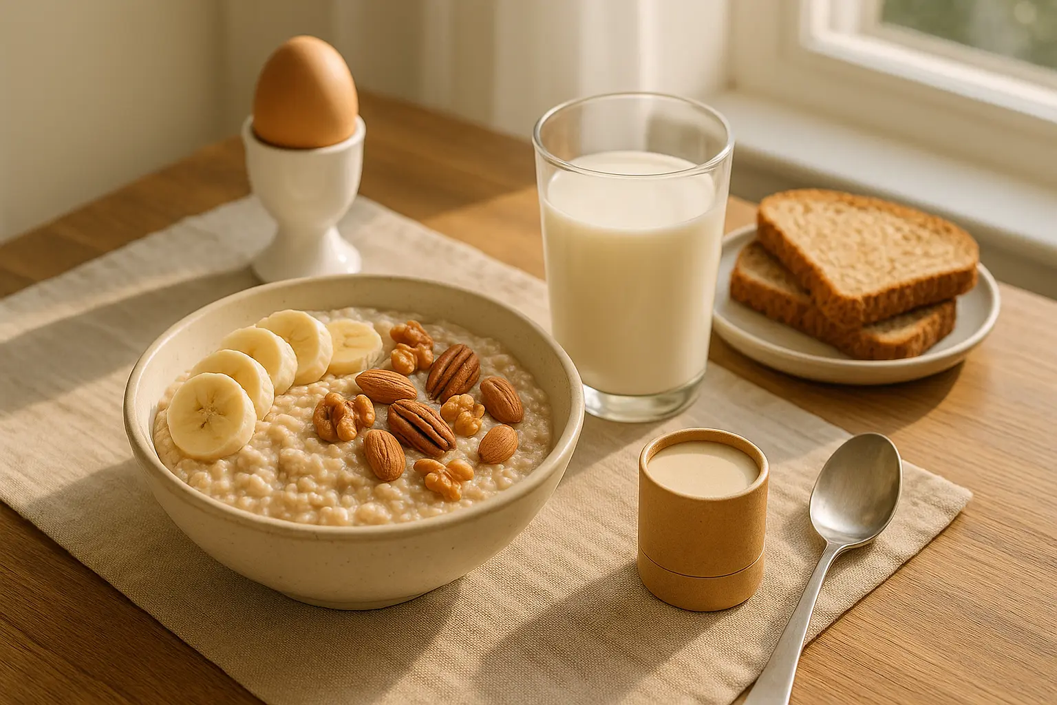 puuroa, maitoa, kananmunia erilaisia b-vitamiinin lähteitä