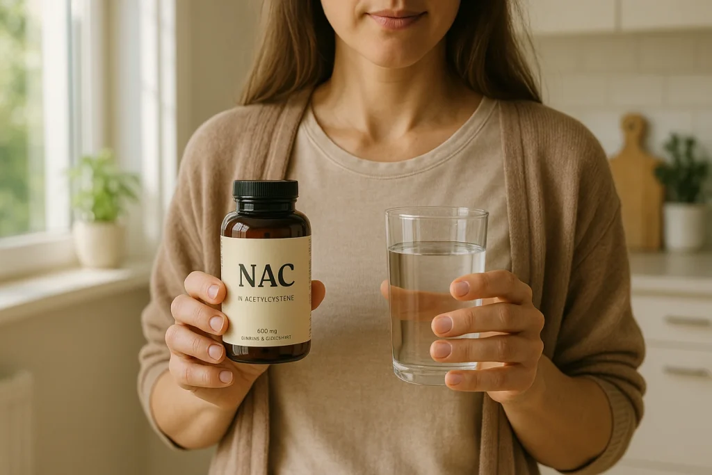 nainen pitää nacia ja juomalasia kädessään