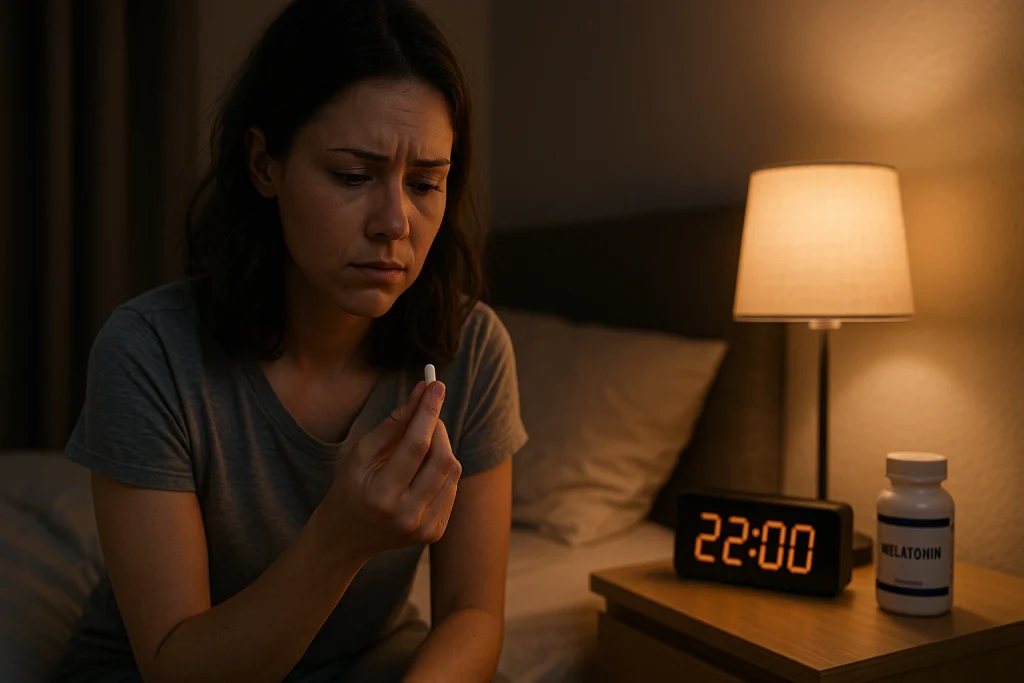 melatoniinin haitat, nainen istuu unettomana