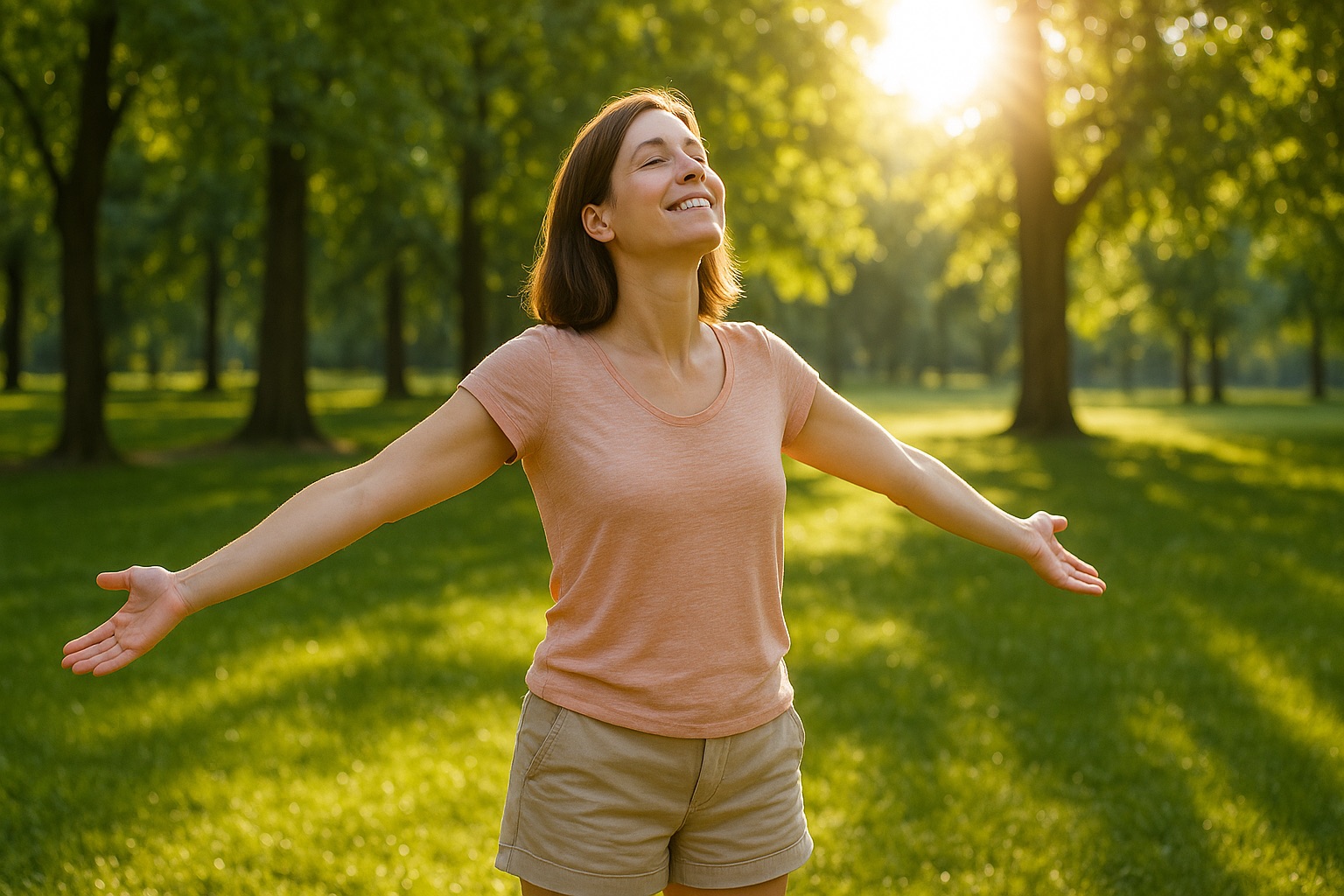 Henkilö auringonvalossa luonnossa – d vitamiinin muodostuminen iholla auringon avulla